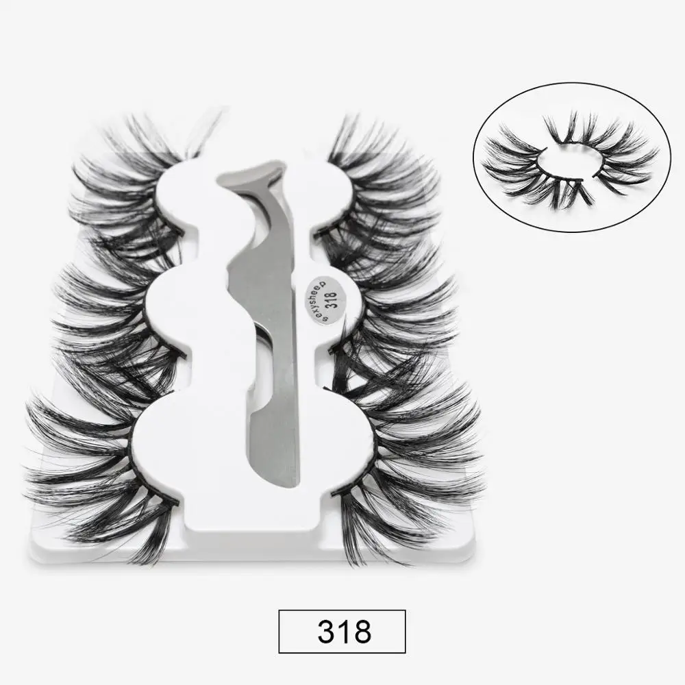 318 SEXYSHEEP, 3 пары, 25 мм, 8D, норковые ресницы, натуральные, длинные, для завивки накладных ресниц, объем, накладные ресницы, макияж, удлинение, ресницы «maquiagem» - Цвет: 318