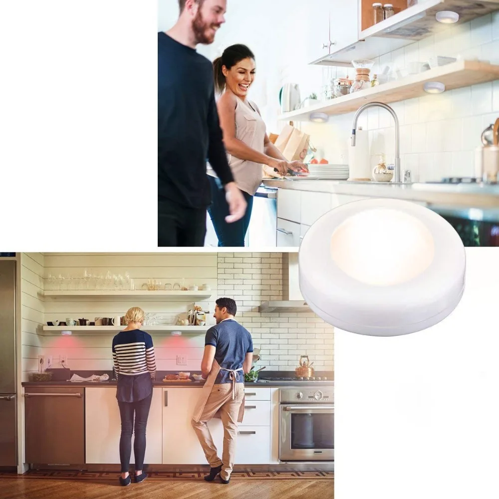 

RGB 12 Colors LED Under Cabinet Light Dimmable Touch Sensor LED Puck Lights For Cupboard Close Wardrobe Stair Hallway Night Lamp