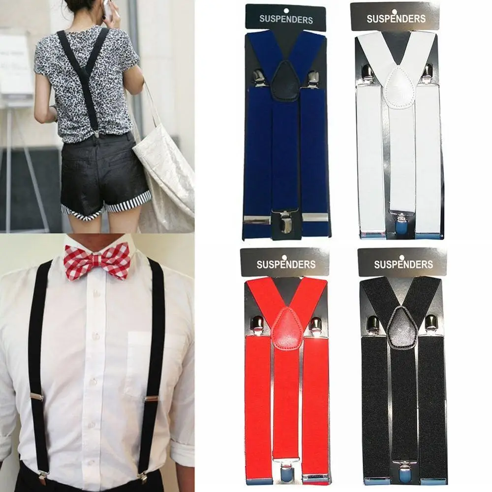 

Suspenders Men Classic Pants Strap Y Back 120cm Casual Retro Trouser Braces 4 Clips Elastic Male Suspender Belt