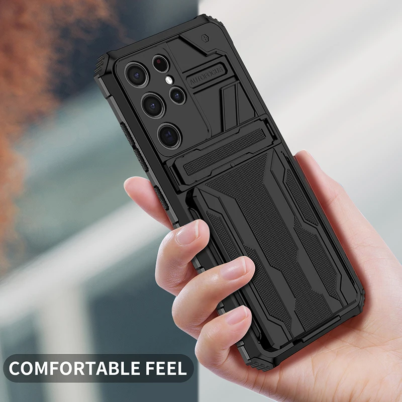 

Shockproof Armor Phone Case For Samsung Galaxy S23 Ultra S22 S21 Plus Note20 Ultra S20FE S21FE Credit Card Slots Holder Stand