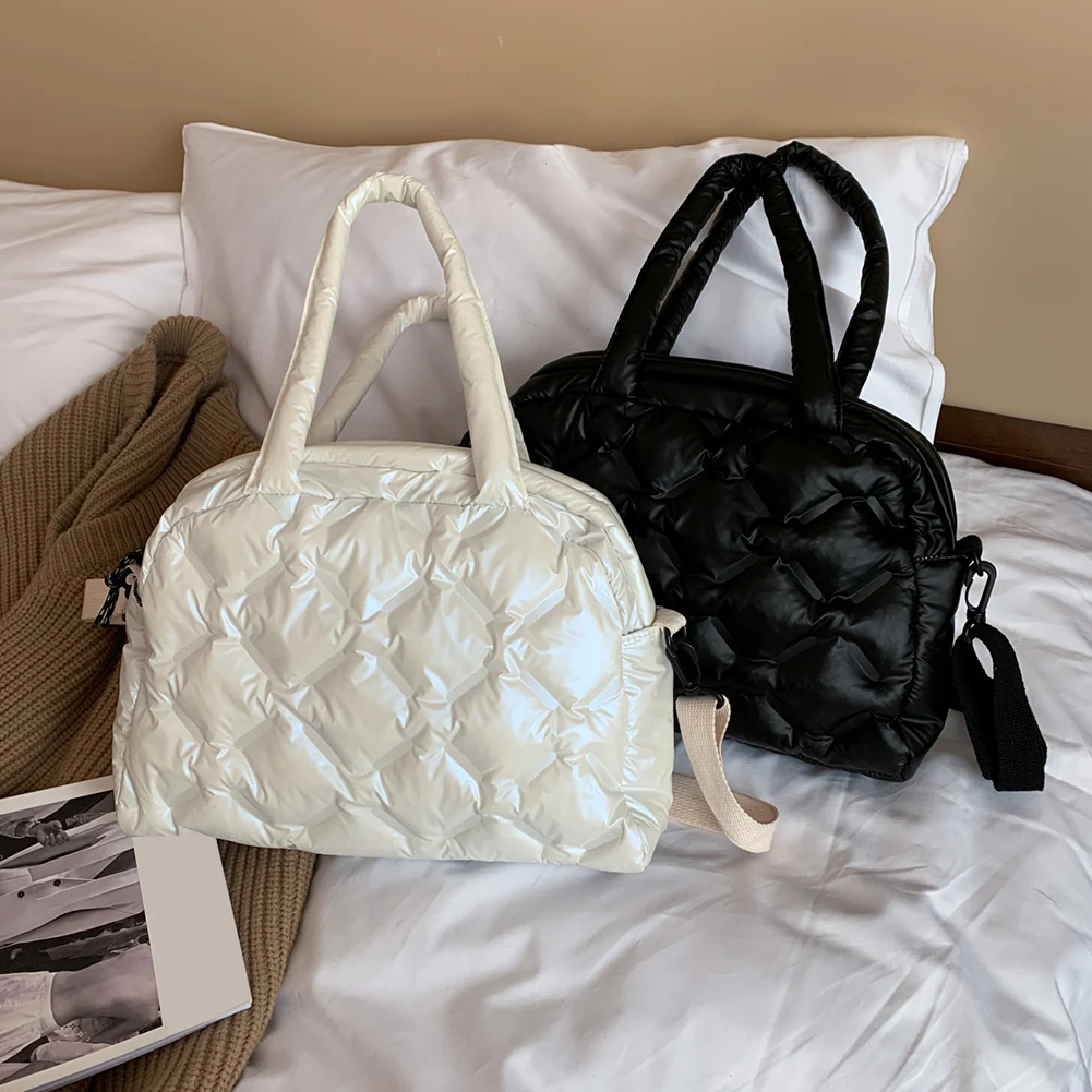 

Новая дизайнерская нейлоновая Хлопковая сумка с ручками сверху, модная однотонная сумка через плечо, стеганые клетчатые сумки-мессенджеры,...