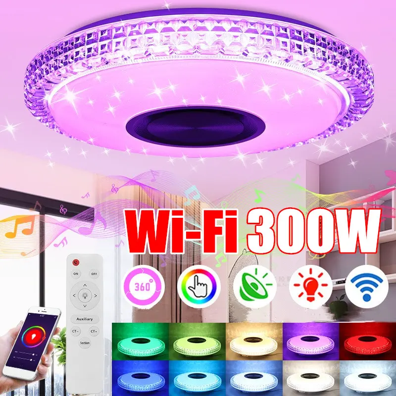 

Светодиодный потолочный светильник, 300 Вт, Wi-Fi, RGB, дистанционное управление через приложение, bluetooth, музыка, умный потолочный светильник для ...