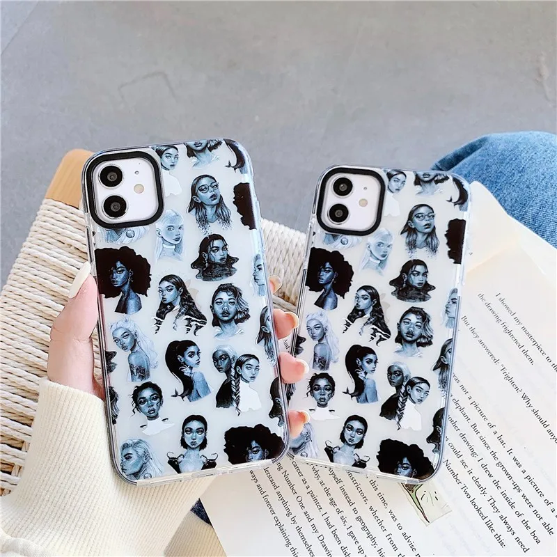 

Personality Black White Girl Portrait Soft Case For Iphone 11 12 Pro Max Mini 7 8 Plus Xr X Xs Max Se 2 Girl Phone Cover Fundas