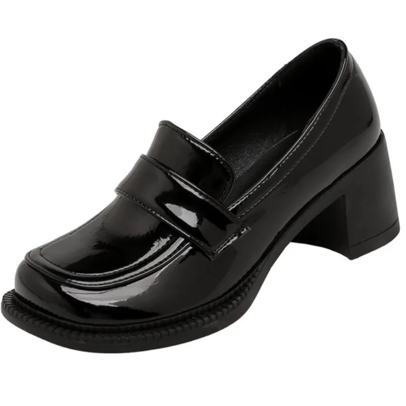 

Fanyuan 2021 High Heel Women Pumps Leather Thick Heels Office Shoes Square Toe Shallow Fem Female Shoes Big Size 32-43