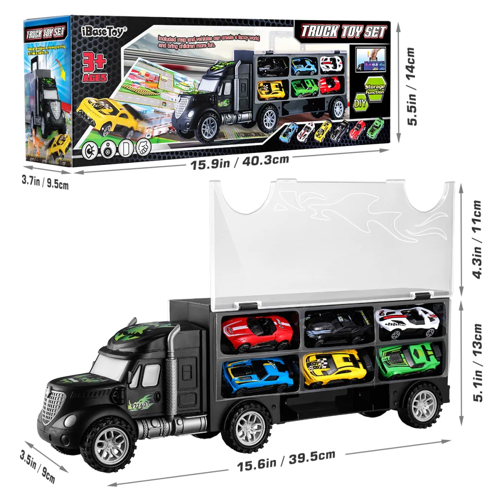 

iBaseToy 19pcs/pack Carrier Truck Set Vehicles Dinosaurs Transport Car for Boys Girls Children Gift