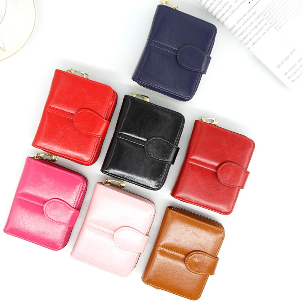 Fashion Women's Wallet PU Leather Zipper Solid Color Short Wallets for Women 2021 Luxury Designer Multi-card 2 Fold Card Holder | Багаж и