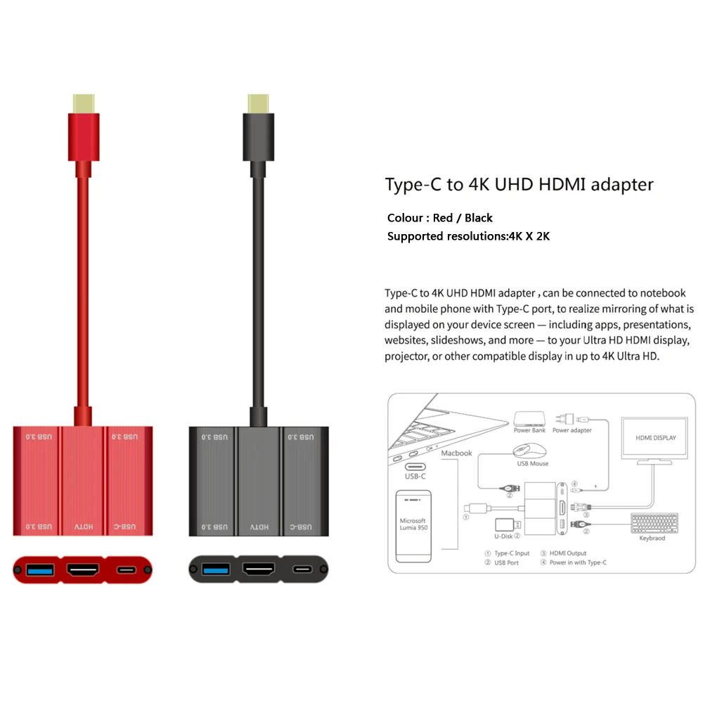 Кабель переходник 5 в 1 с портом USB 3 папа на HDMI 0 типа C мама для зарядки HDTV|USB-хабы| |