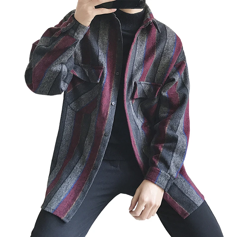 

UYUK Autumn New Casual Fashion Trend Comfortable Quality Thick Stripe Material Warm Long-sleeved Men's Shirt Hombre