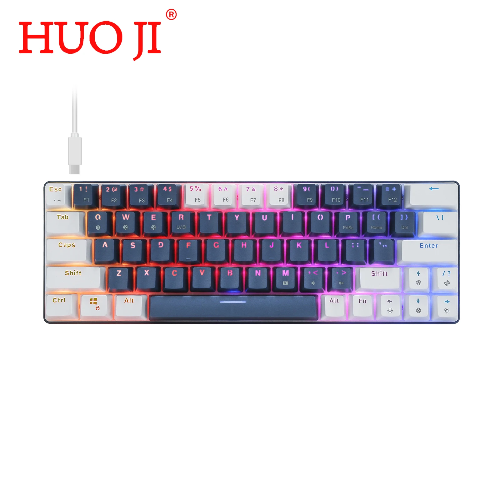hou ji cq63 wiredwireless bluetooth mechanical keyboards 63 keys rgb led backlit gaming keyboard for win ios android laptop pc free global shipping