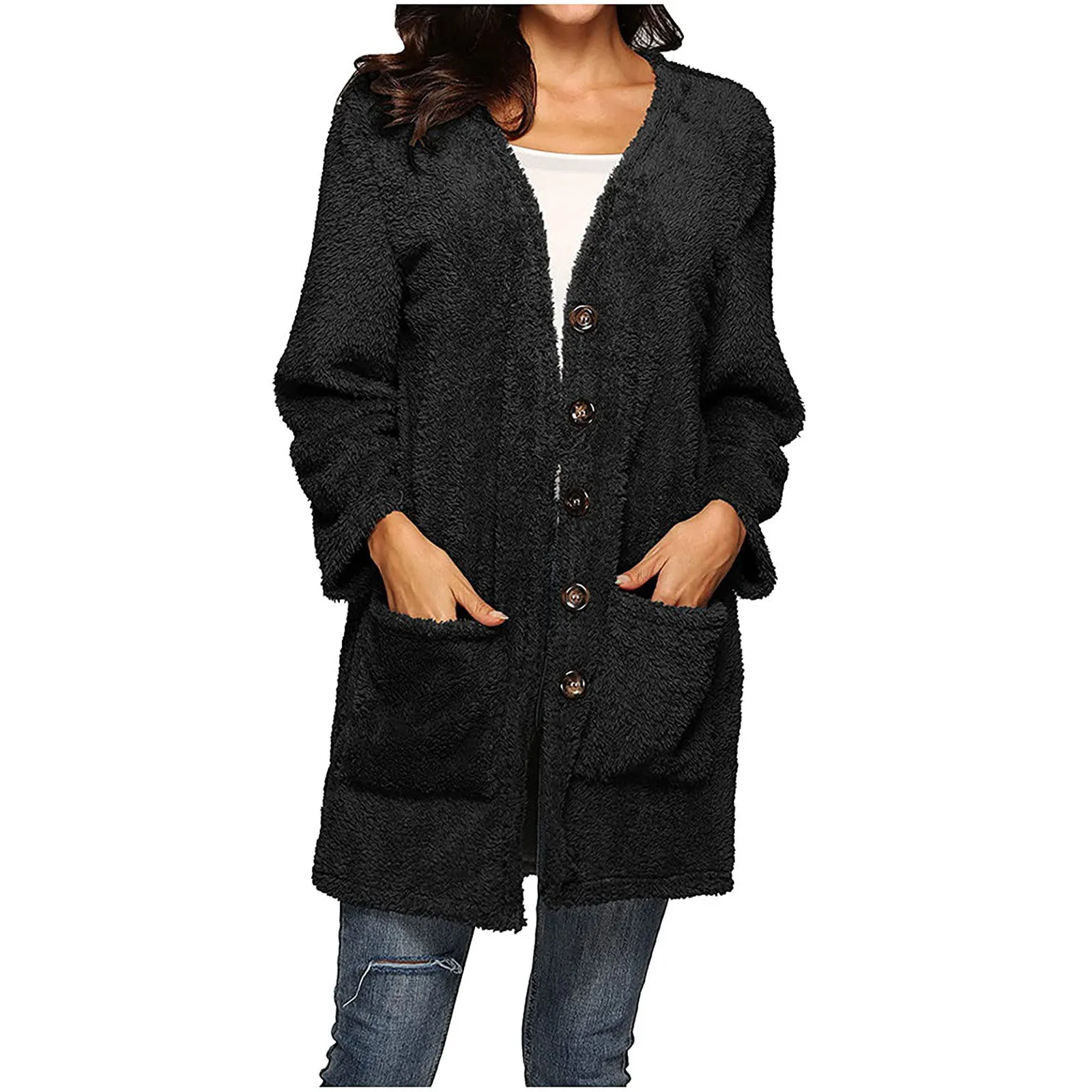 

Womens Jackets Winter Woolen Jacket Coat Ladies Cardigan Outwear Blouse Female Casual Outwear Long Coat Overcoat Parka Oversized