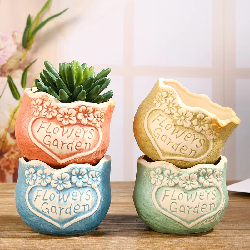 

Round Heart-shaped Ceramic Flower Pot Small Fresh and Succulent Ceramic Plant Flower Pot Plain Surface Potted Home Decoration