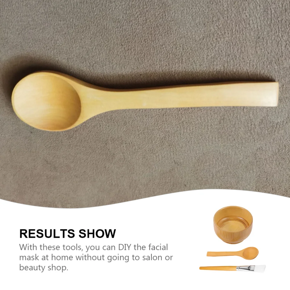 

3Pcs DIY Face Mask Mixing Bowl Set Natural Bamboo Bowl with Brush and Spoon
