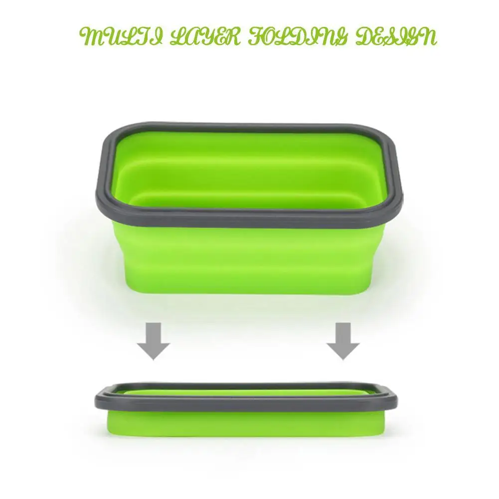 

Silicone Collapsible Lunch Box Food Storage ContainerMicrowavable Camping Outdoor Rectangle Box Picnic Portable B0B6