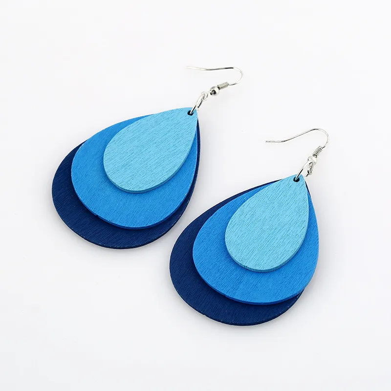 Модные красочные деревянные серьги Cpop для женщин черные в форме капли воды