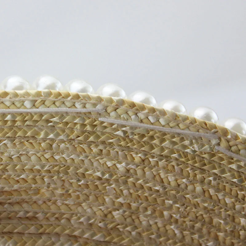 Шляпа женская Соломенная с бантом и жемчугом элегантная пляжная Панама чёрной