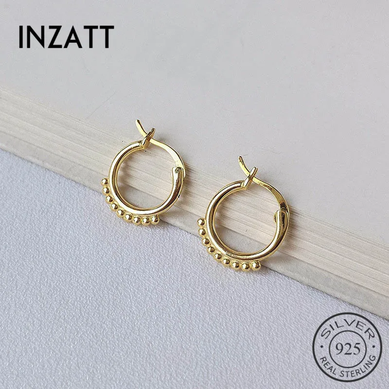 INZATT Real 925 Sterling Silver Geometric Stacked Beads Hoop Earrings For Fashion Women Minimalist Round Fine Jewelry | Украшения и