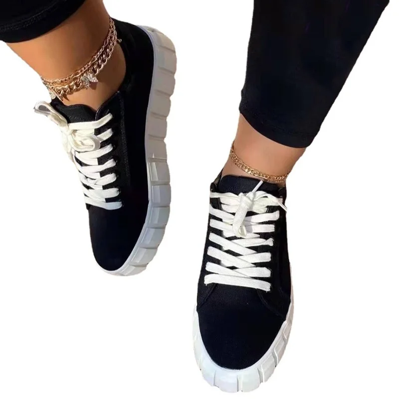 

Ladies Vulcanized Shoes Canvas Lace New Sneakers Large Size Fashion Purple Round Toe Casual Running Flat Shoes Zapatos Mujer