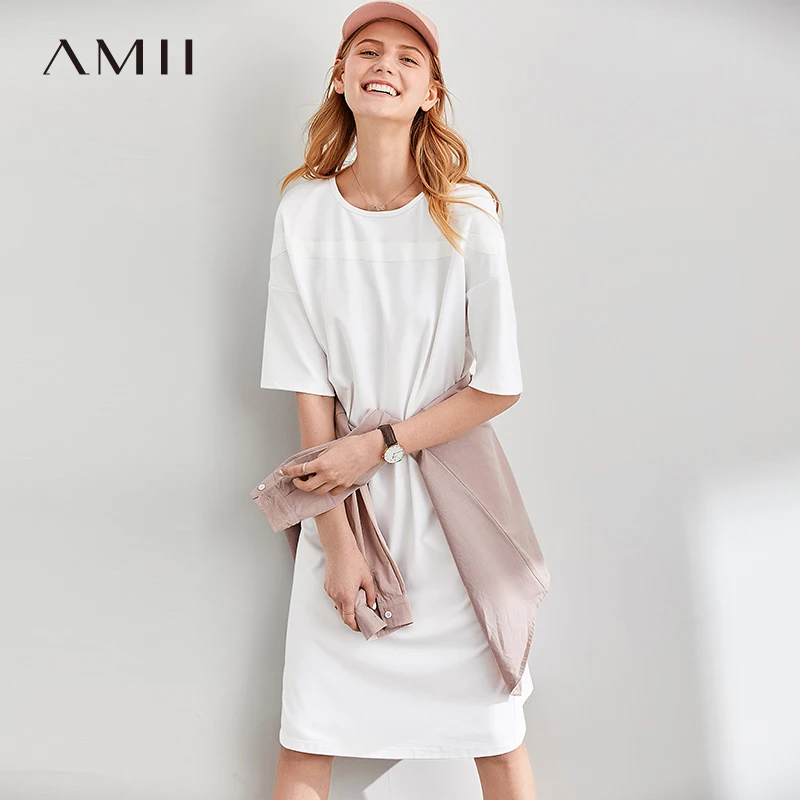 Женское праздничное платье AMII однотонное стильное средней длины с круглым