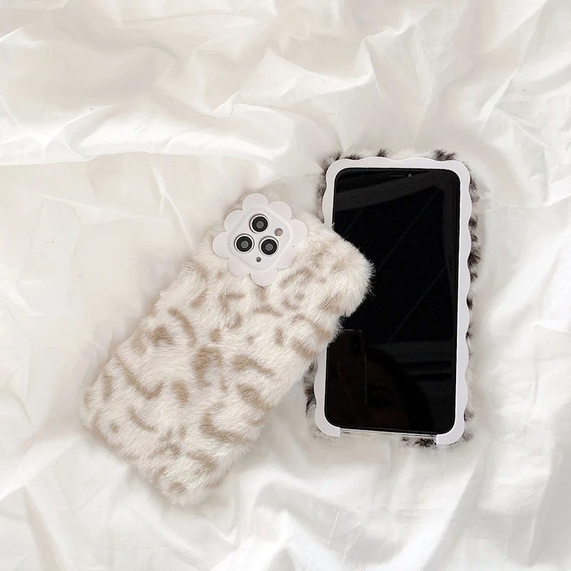 

Fashion Wool Leapoard Print Soft Plush Phone Case For iPhone 12 11 Pro 8 7 Plus X XR XS Max Winter Warm Fur Furry Cover Shell