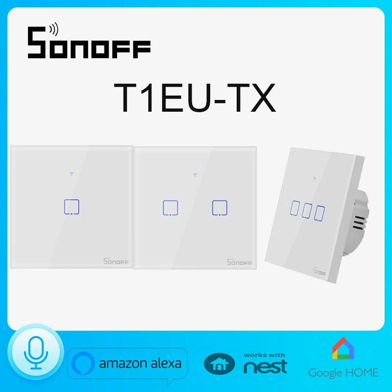 Sonoff T1EU TX умный Wifi настенный выключатель света 1 2 3 Банды сенсорный/WiFi/RF/APP