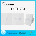 Sonoff T1EU-TX умный Wifi настенный выключатель света 1 2 3 Банды сенсорныйWiFiRFAPP удаленный умный дом настенный сенсорный переключатель работает с Alexa