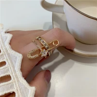 creative net red pin ring fashion womens luxury zircon inlaid silver color ring fashion womens party jewelry accessories