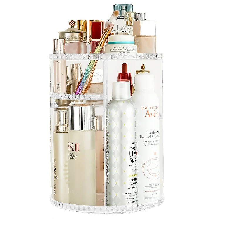 Caja de almacenamiento de cosm&eacute;ticos giratoria de 360 grados, organizador de maquillaje, estante de almacenamiento de cosm&eacute;ticos, soporte de exhibici&oacute;n de cristal helf-3