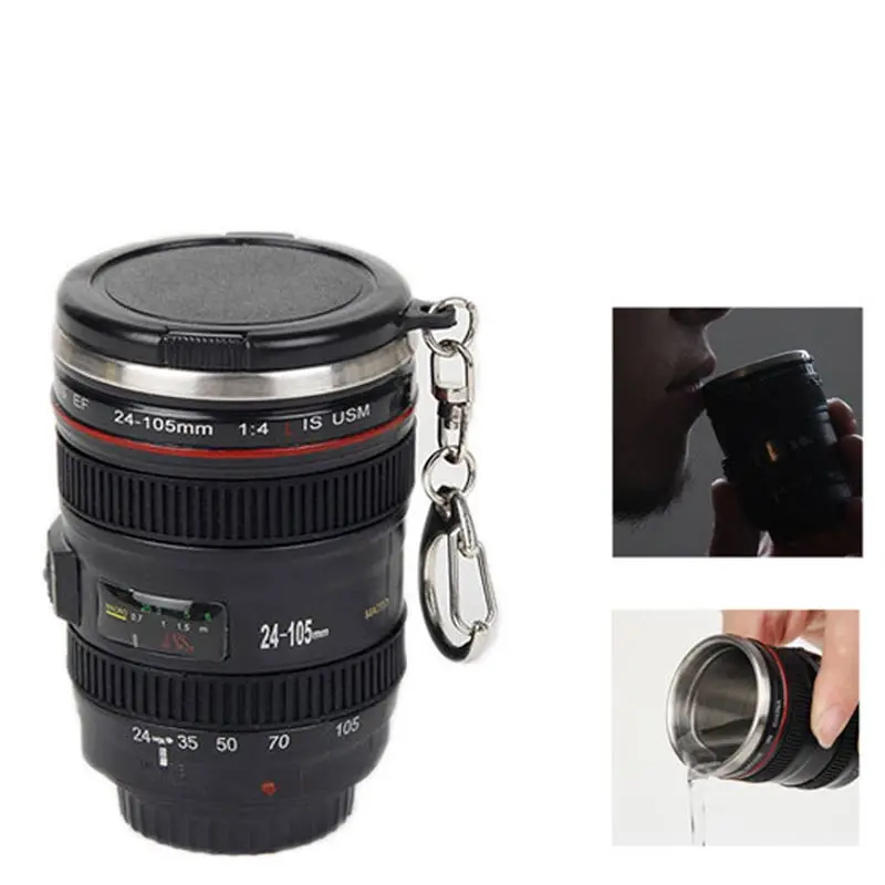 

50ml Stainless Steel Mini Camera Lens Mug Protable Travel Shot Glass With Keychain Outdoor Camping Whisky Spirits Wine Cup Gifts