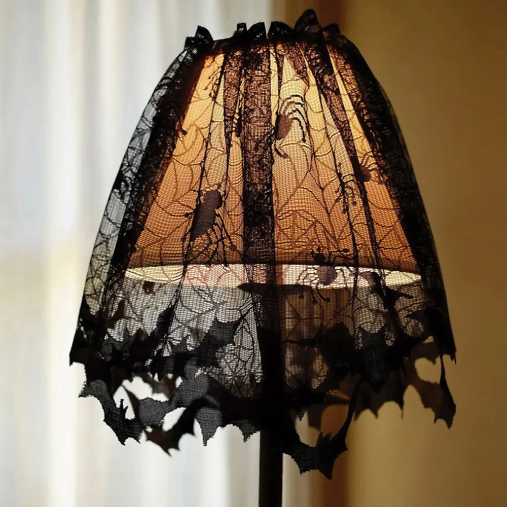 

4 Pcs Funny Cobweb Style Fireplace Cloth Tablecloth Set (black)