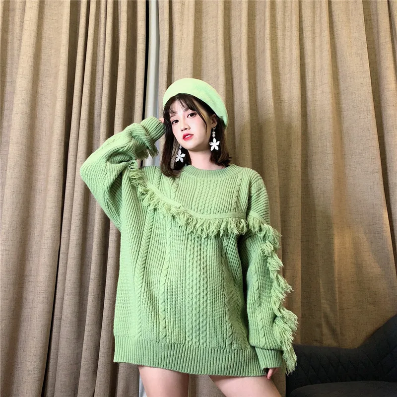 Женские вязаные свитера оверсайз с кисточками винтажные женские пуловеры