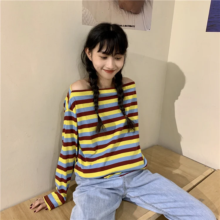 Повседневная модная брендовая Женская одежда в полоску с длинным рукавом и