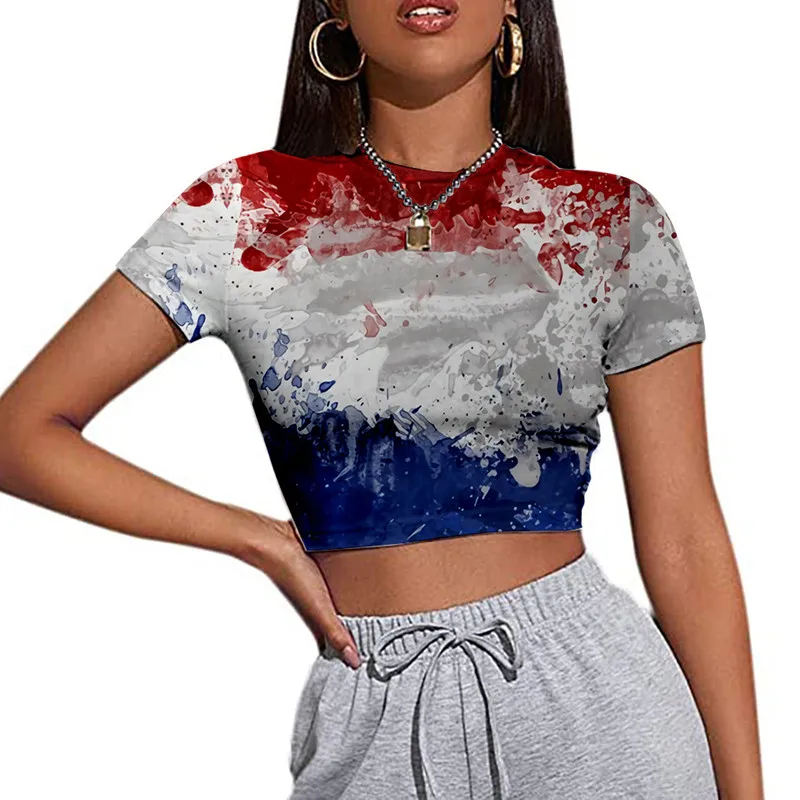 Женская футболка с принтом в виде американской звезды 4 июля летняя полоску