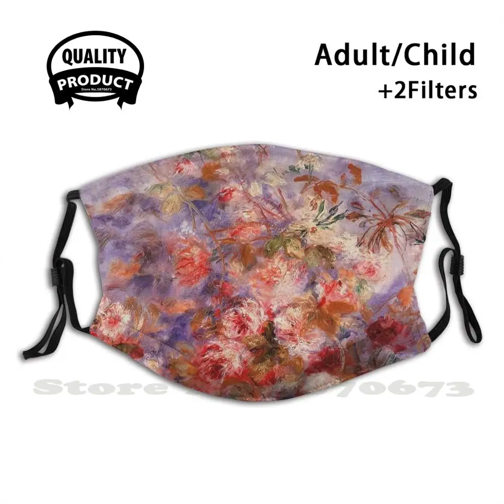 

Auguste Renoir - Roses By The Window Fashion Mouth Masks Filter Adult Kids Face Mask Roses Bouquet Red Bloom Plant Green Floral