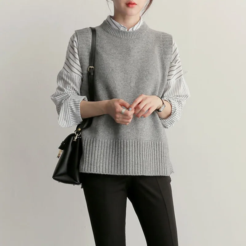 Осень Зима 2019 новый большой размер Свободный жилет женский вязаный свитер с