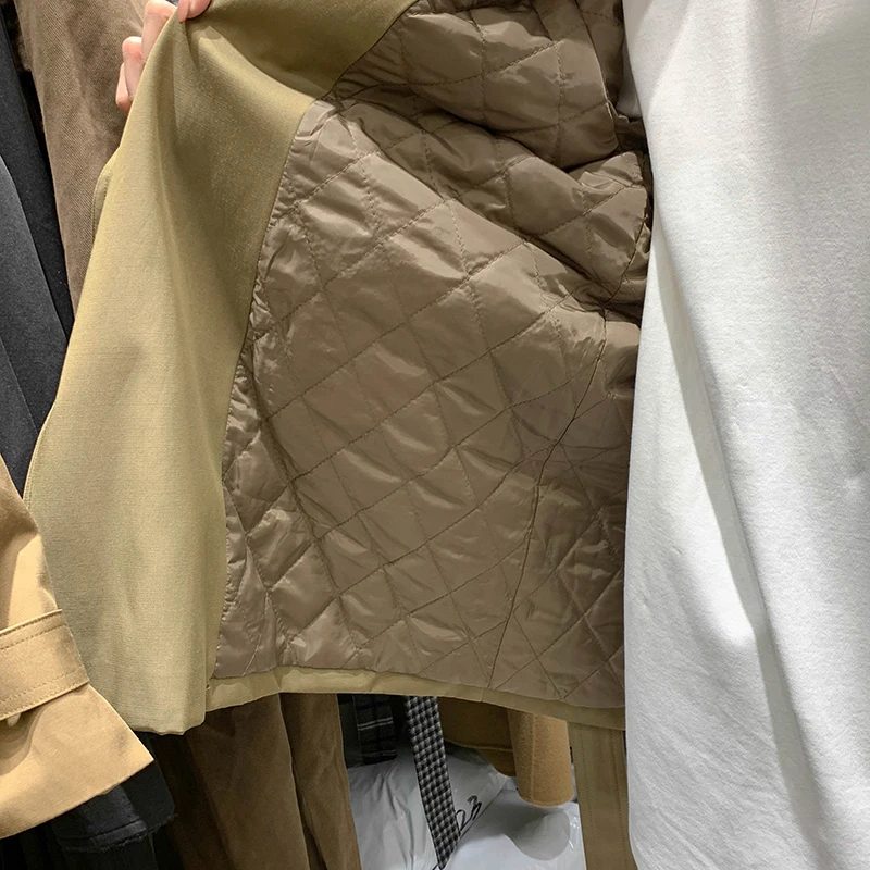 

2020 Autumn/winter Loose Long Trench Coat British Style Windcoat Retro Solid Color Lady's Plus Cotton Windbreaker Overcoats