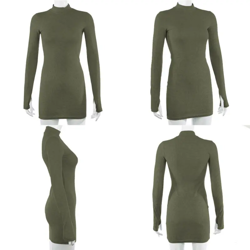 Женское облегающее платье-водолазка Повседневное трикотажное черное