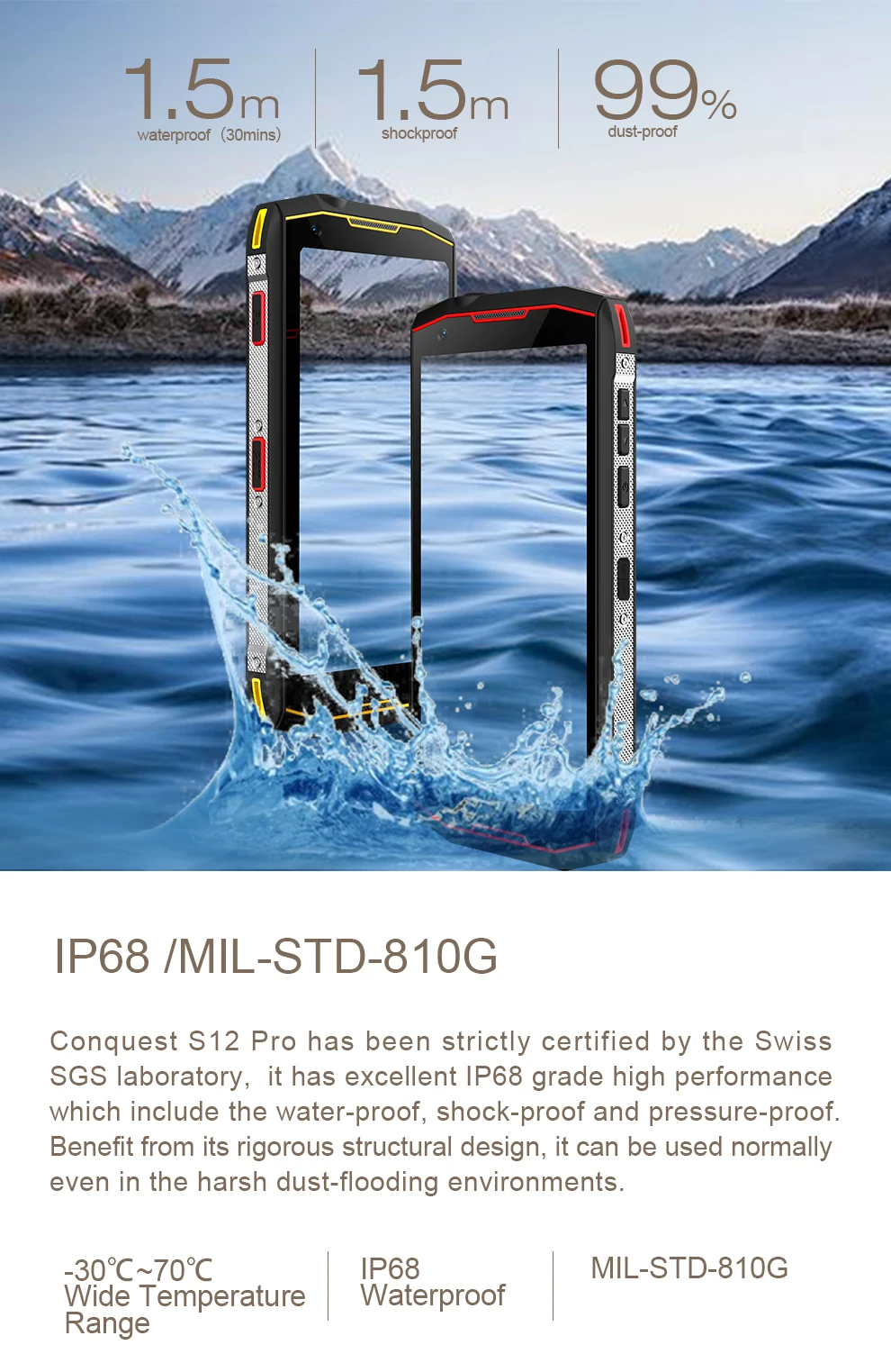 Телефон Conqest S12, 6 ГБ ОЗУ, 128 Гб ПЗУ, IP68 DMR Walki Talkie, водонепроницаемый телефон, 8000 мАч, 21 МП, Поддержка NFC, Google Store