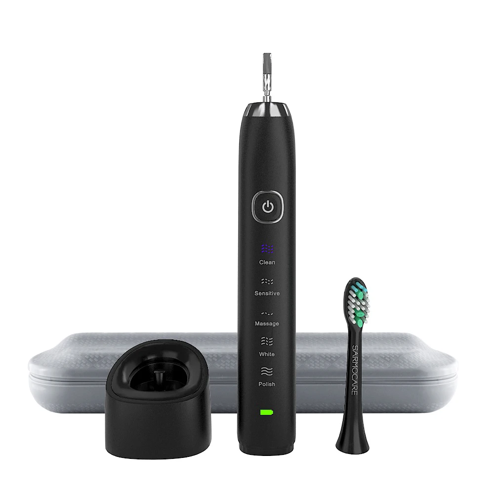 Черный Sarmocare электрическая зубная щетка для взрослых USB Sonic перезаряжаемые зубные щетки с 3 сменными головками умный таймер водонепроницаемый - Цвет: Черный