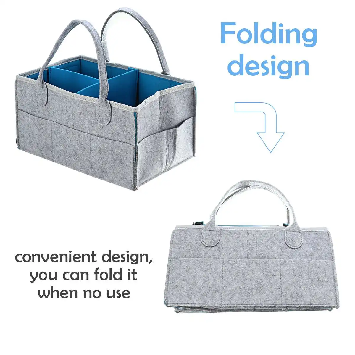 

Foldable Felt Baby Diaper Caddy Organizer Portable Holder Bag for Changing Table and Car Nursery Essentials Storage bins