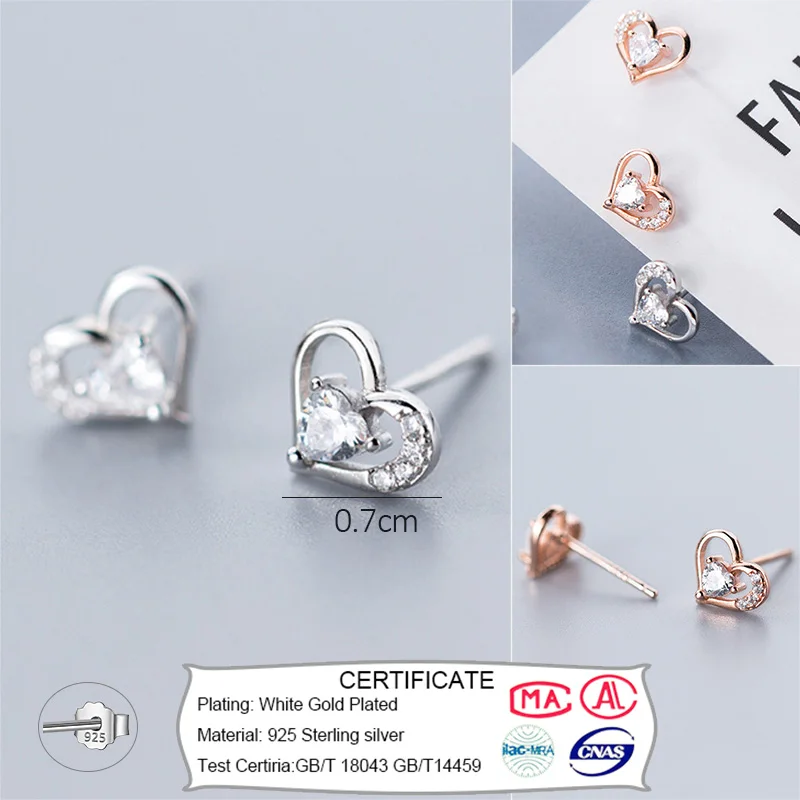 Trusta 925 пробы серебряные ювелирные изделия модные милые миниатюрные 8 мм X 7 мм полые серьги-гвоздики в форме сердца подарок для девочек, детей, леди DS514