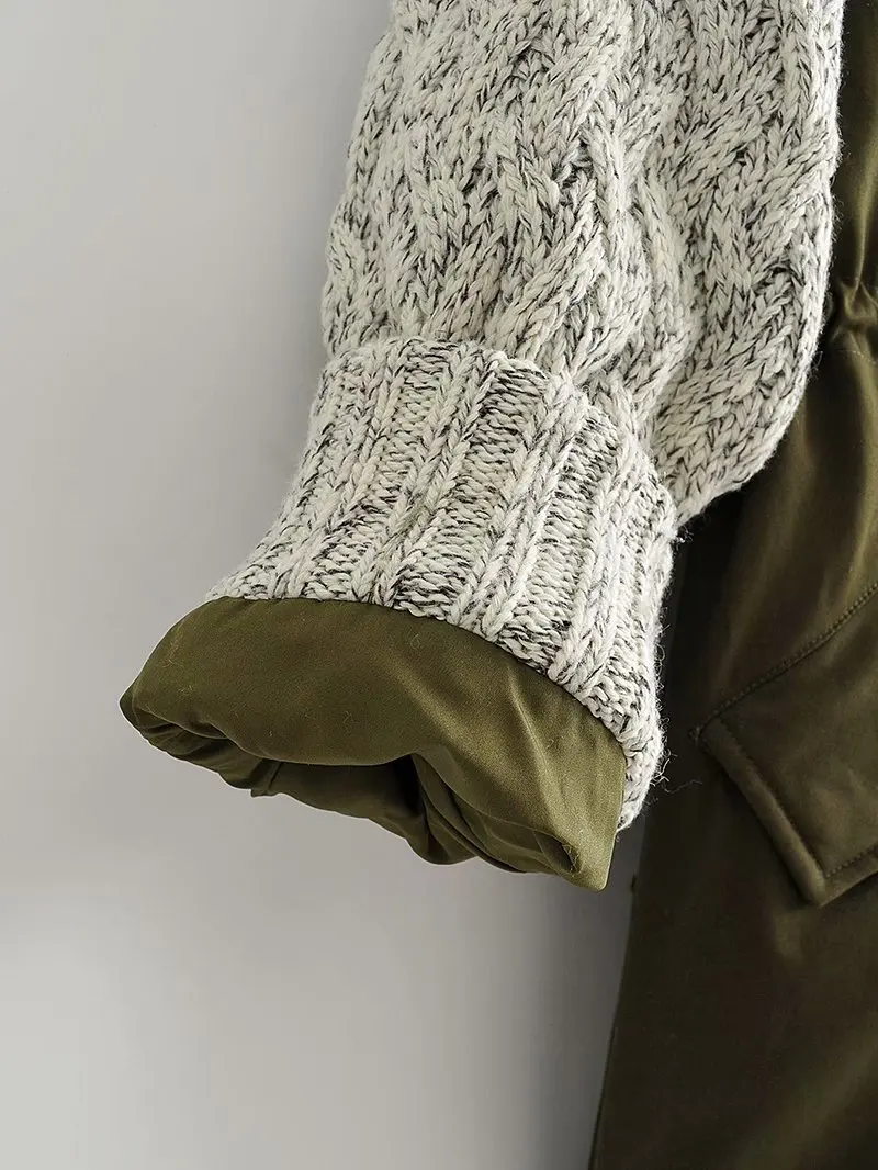 

za 2020 new women Loose Hooded Middle length jacket ladies Splicing sleeve casual stylish Hooded zipper Single breasted coat