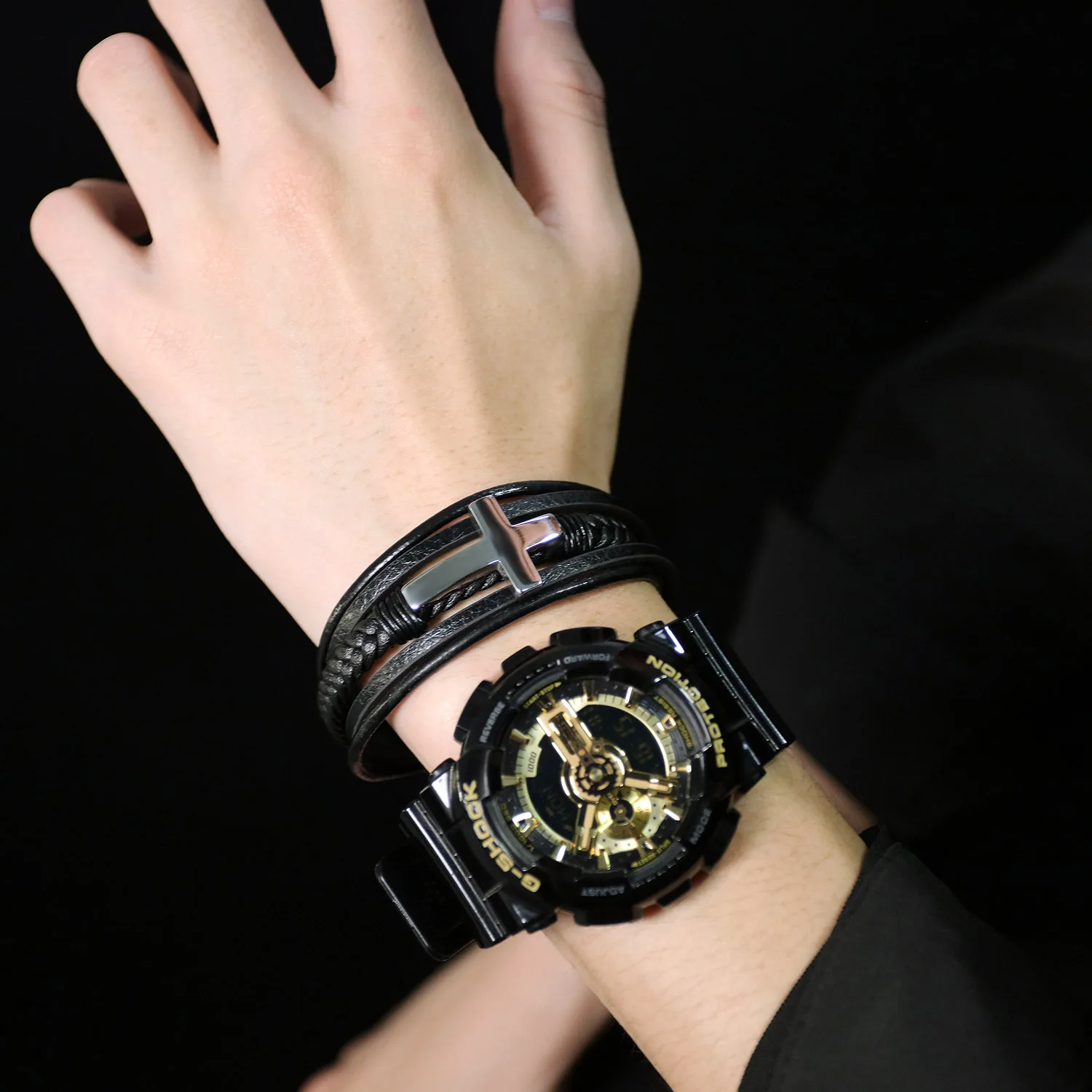 

2021 Trend Fashion Jewelry Punk Retro Hip Hop Cross Jesus Leather Bracelet For Men Boys Stainless Steel Accessories Friend Gift