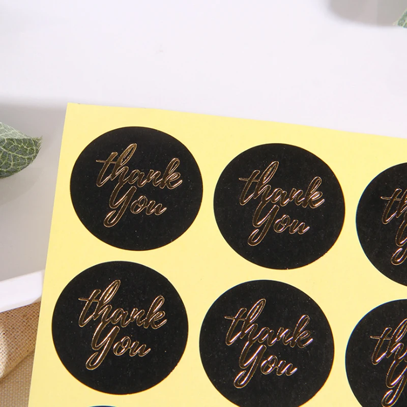 

1200pcs/lot Simple Gold Thank You Round Black Letter Stickers Handmade Decorative Sticker Gift Party Scrapbooking Sticker