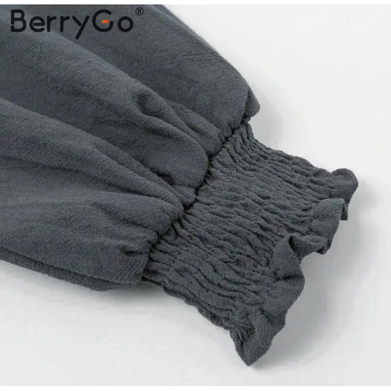 BerryGo женское Хлопковое платье на шнуровке с открытой спиной, элегантное платье с рукавами-фонариками, женское повседневное осеннее короткое платье для вечеринок