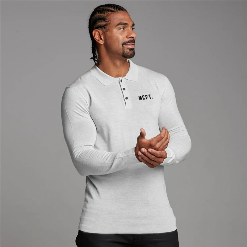 

2020 Brand Bodybuilding Polo Shirt Mens Clothing Workout Casual Polo Shirts Breathable Sports Long Sleeve Fashion Men's Polos