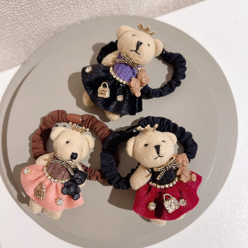 

Women Hair Ties Elastic Rubber Bands Girl Fabric Cartoon Bear Korean Scrunchies Head Accessories Handmade Wholesale