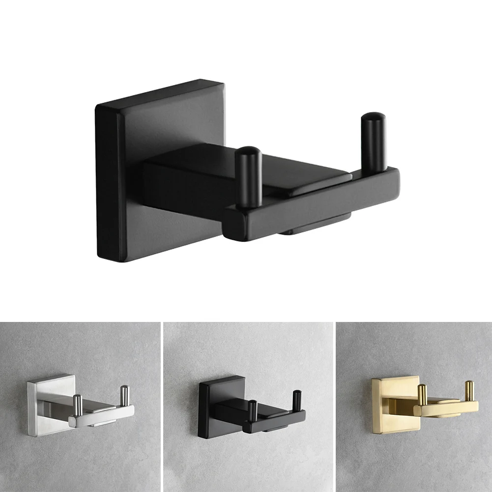 

Dual Coat Hanger Towel Holder Stainless Steel Wall Mounted Home Bathroom Accessories Space Saving Anti Rust Double Robe Hook