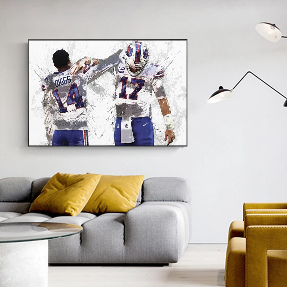 

Josh Allen Stefon Diggs Poster Buffalo Bills Posters and Prints Wall Art Canvas Football Art Painting for Living Room Home Decor