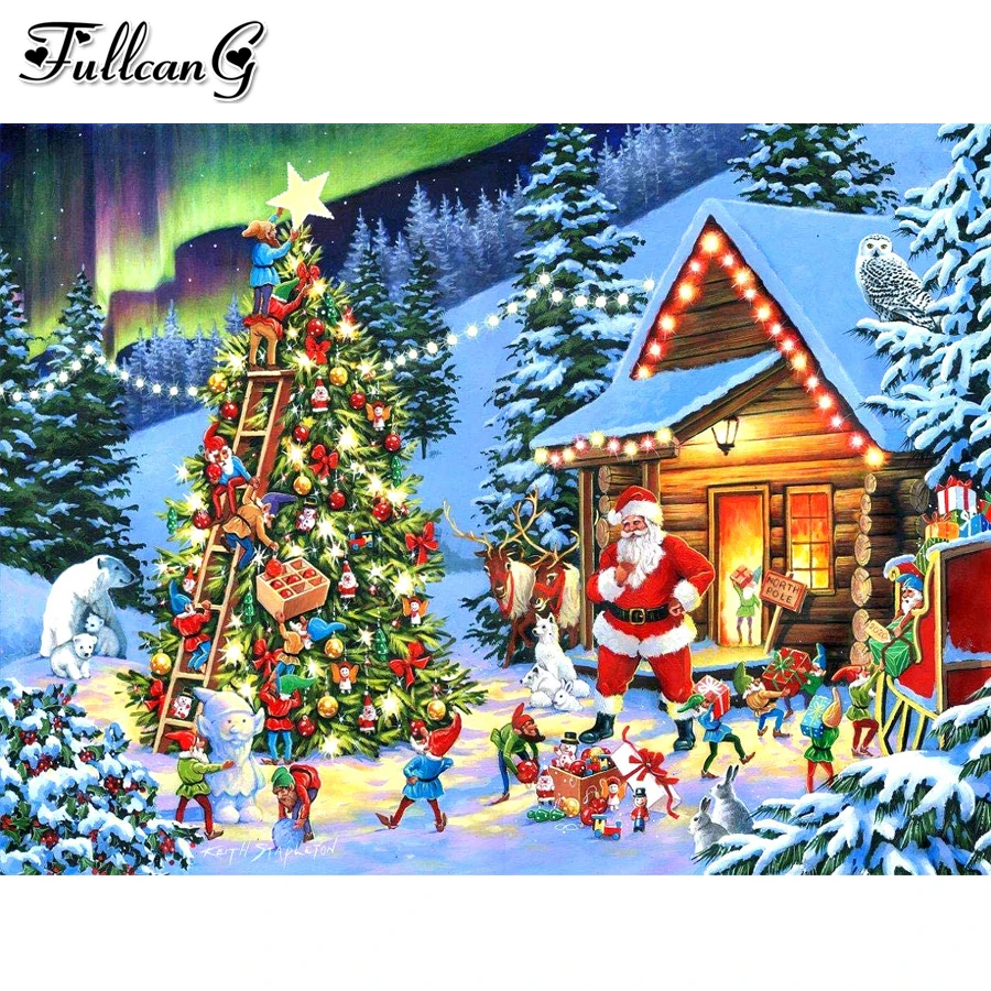 

Christmas tree 5d diy diamond painting rhinestone embroidery santa claus mosaic cross stitch kit snow home decoration AA3134