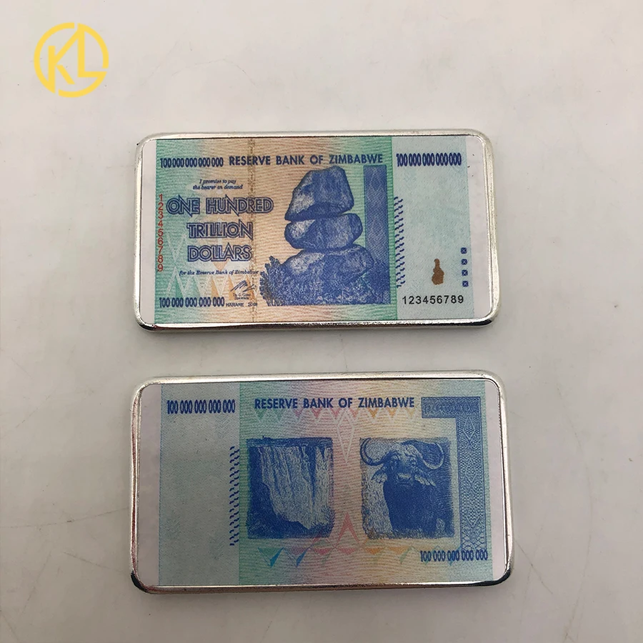

1 pc Zimbabwe One Hundred Trillion Dollars Currency Challenge Sliver Plated Bar for Souvenir Coins Collectibles Home Decor